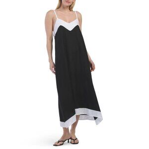 FRANCESCA BETTI Italy Linen Blend Sleeveless Color Block Maxi Dress
